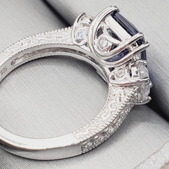 Tanzanite Ring Oval Diamond Ring Simulants Platinum 925 Sterling Silver ring lot - Picture 5 of 9